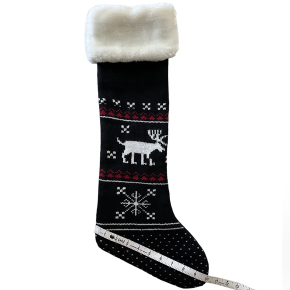 ⭐️ 4/$24 Luxurious Christmas Faux Fur Knit Stocking Black, Fair Isle Style - Picture 3 of 8